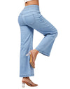 Women's Wide Leg Cropped Jeans High Waisted Ankle Trouser Jeans Boyfriend Stretchy Front Seam Denim Pants
