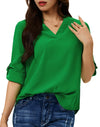 Women's Dressy Casual Chiffon Blouses Long Sleeve Work Shirts 3/4 Length Sleeve V Neck Tops