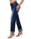 Women’s Straight Leg Jeans High Waisted Boyfriend Stretchy Cuffed Denim Pants