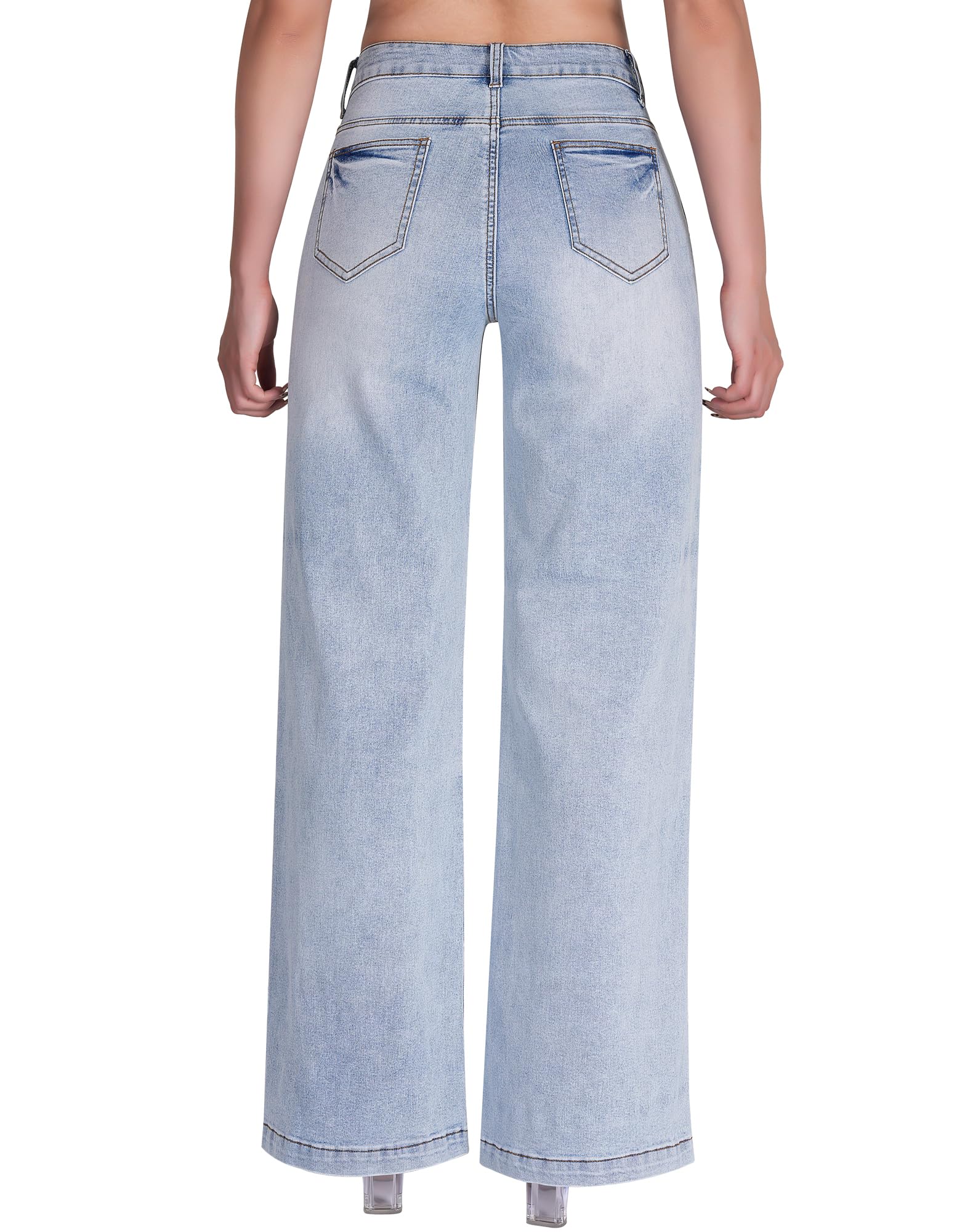 Women's Wide Leg Sweatpant Jeans High Waisted Trendy Stretchy Loose Trouser Jeans