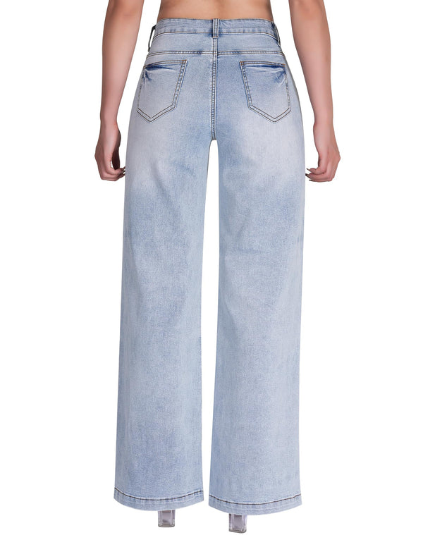 Women's Wide Leg Sweatpant Jeans High Waisted Trendy Stretchy Loose Trouser Jeans