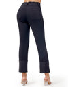 Women's Straight Leg Jeans High Waisted Stretchy Mom Jeans Cuffed Trouser Jeans with Patch Pockets
