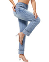 Women’s Straight Leg Jeans High Waisted Boyfriend Stretchy Cuffed Denim Pants