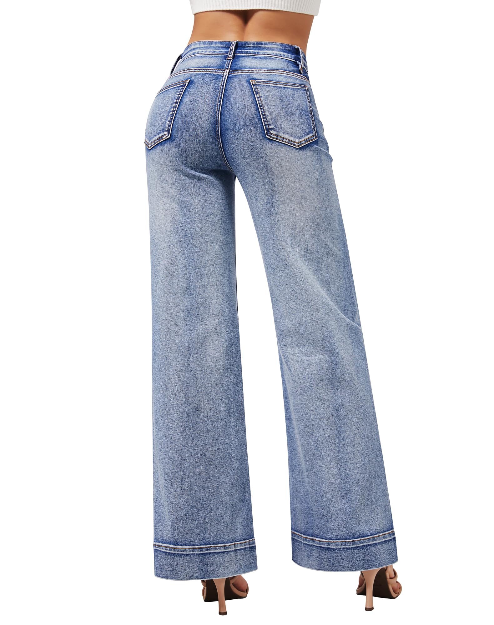 Women's Wide Leg Jeans Casual High Waisted Stretchy Baggy Loose Long Trouser Jeans
