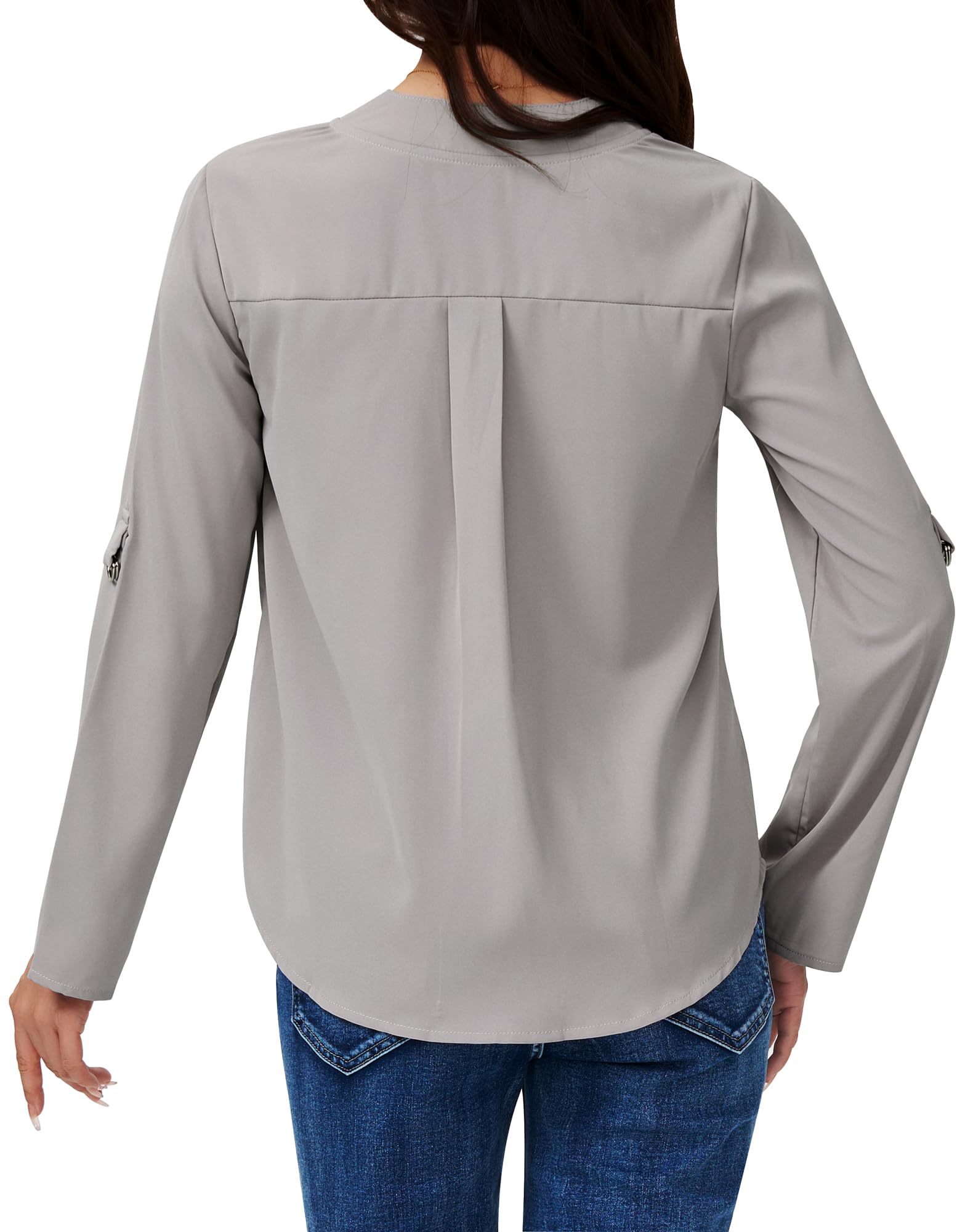 Women's Dressy Casual Chiffon Blouses Long Sleeve Work Shirts 3/4 Length Sleeve V Neck Tops