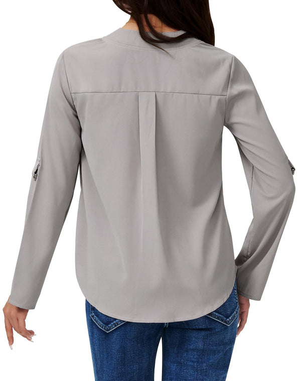 Women's Dressy Casual Chiffon Blouses Long Sleeve Work Shirts 3/4 Length Sleeve V Neck Tops