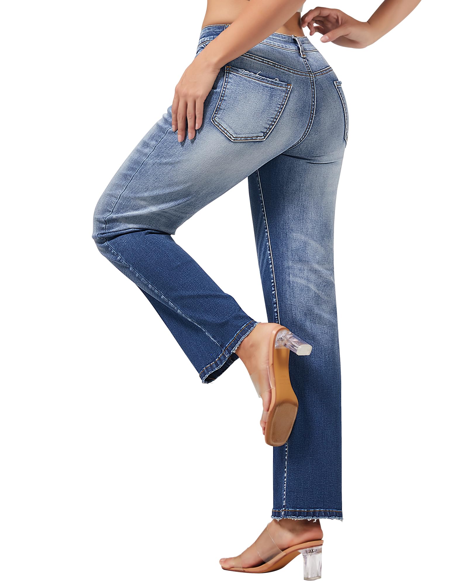 Women's Straight Leg Jeans Casual Mid Rise Stretchy Denim Pants Trendy Trouser Jeans