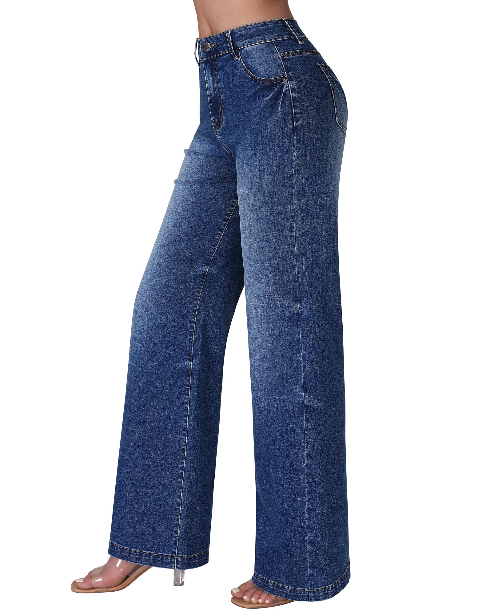 Women's Wide Leg Sweatpant Jeans High Waisted Trendy Stretchy Loose Trouser Jeans