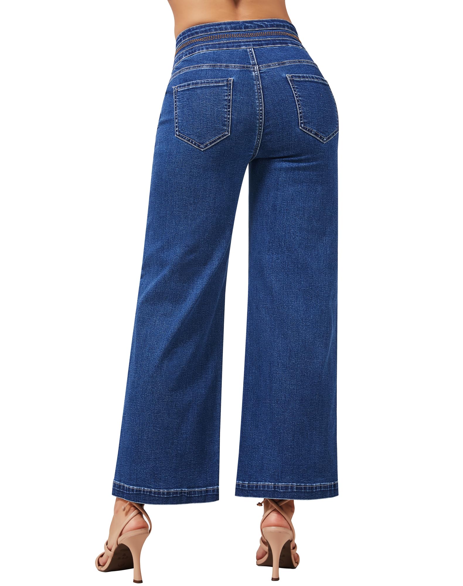 Women's Wide Leg Cropped Jeans High Waisted Ankle Trouser Jeans Boyfriend Stretchy Front Seam Denim Pants