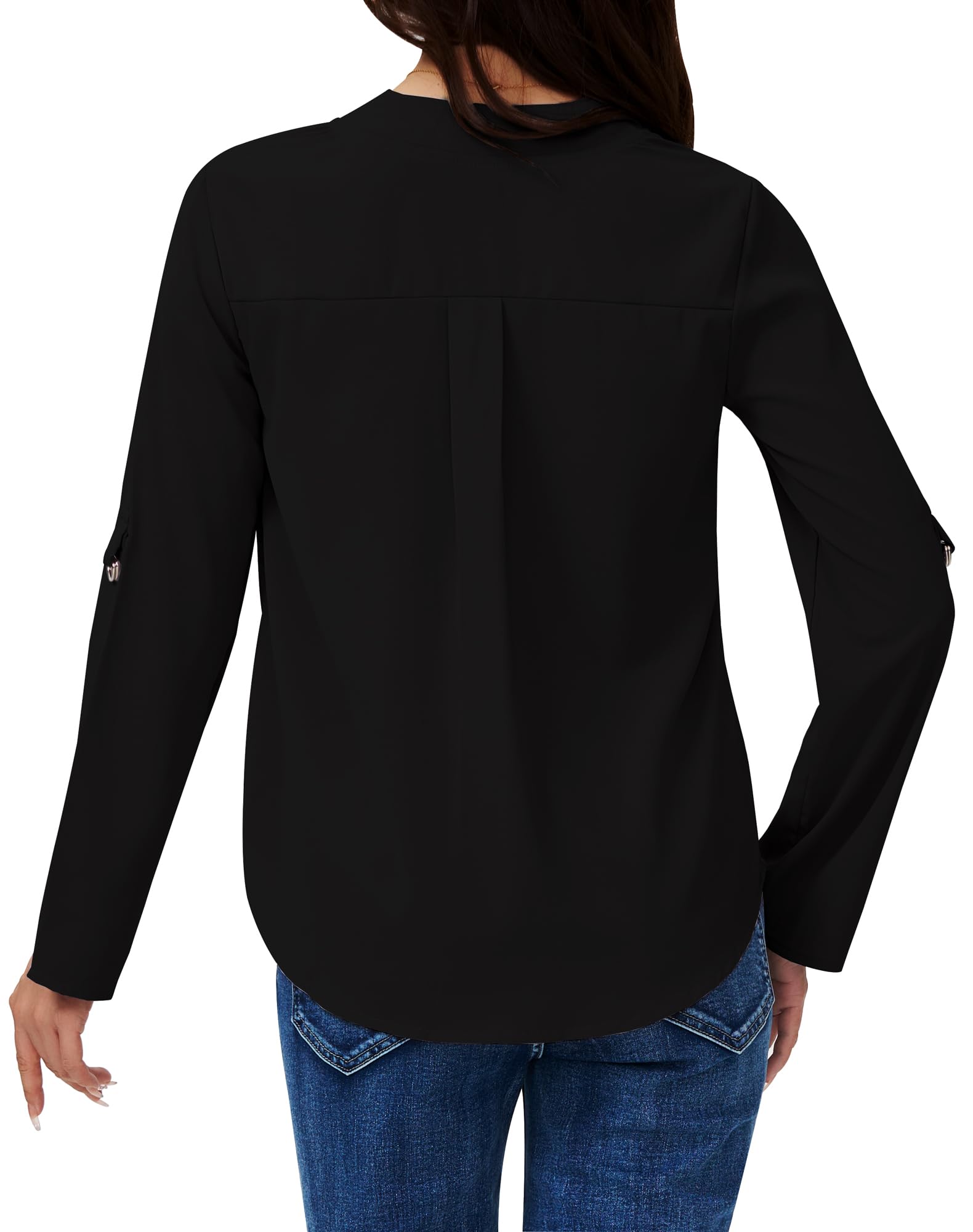 Women's Dressy Casual Chiffon Blouses Long Sleeve Work Shirts 3/4 Length Sleeve V Neck Tops