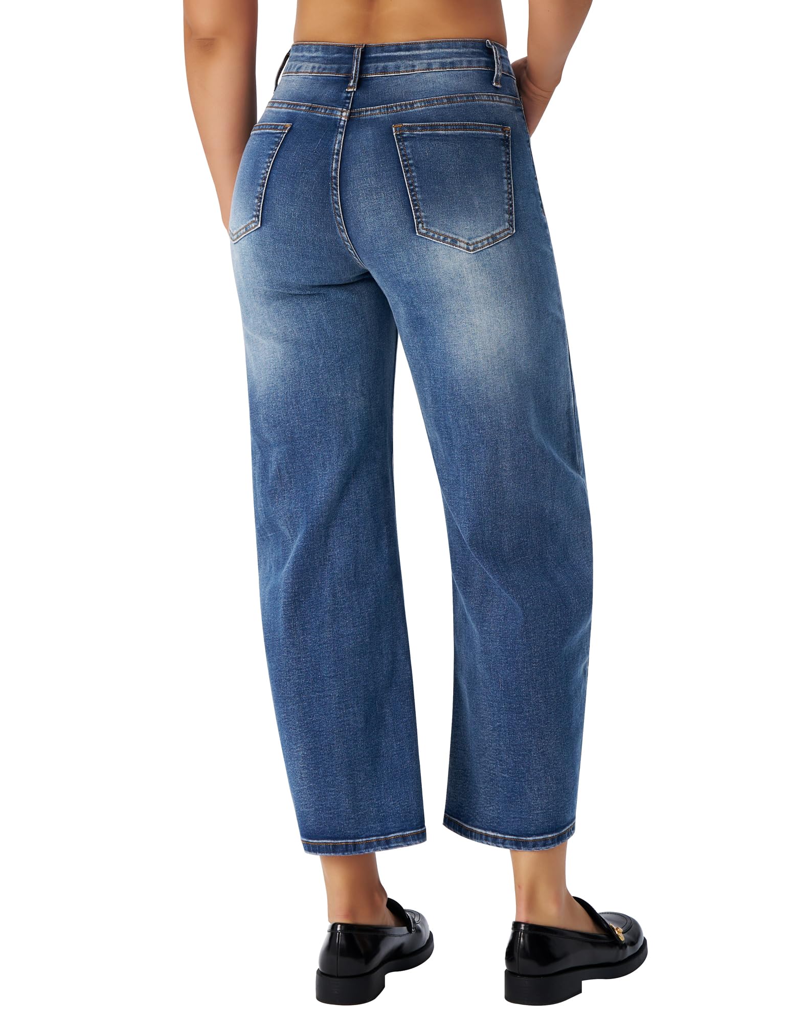 Women's Barrel Jeans High Waisted Wide Leg Cropped Jeans Stretchy Baggy Ankle Denim Pants