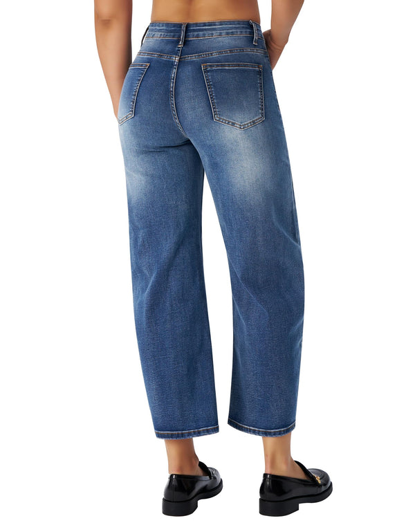 Women's Barrel Jeans High Waisted Wide Leg Cropped Jeans Stretchy Baggy Ankle Denim Pants