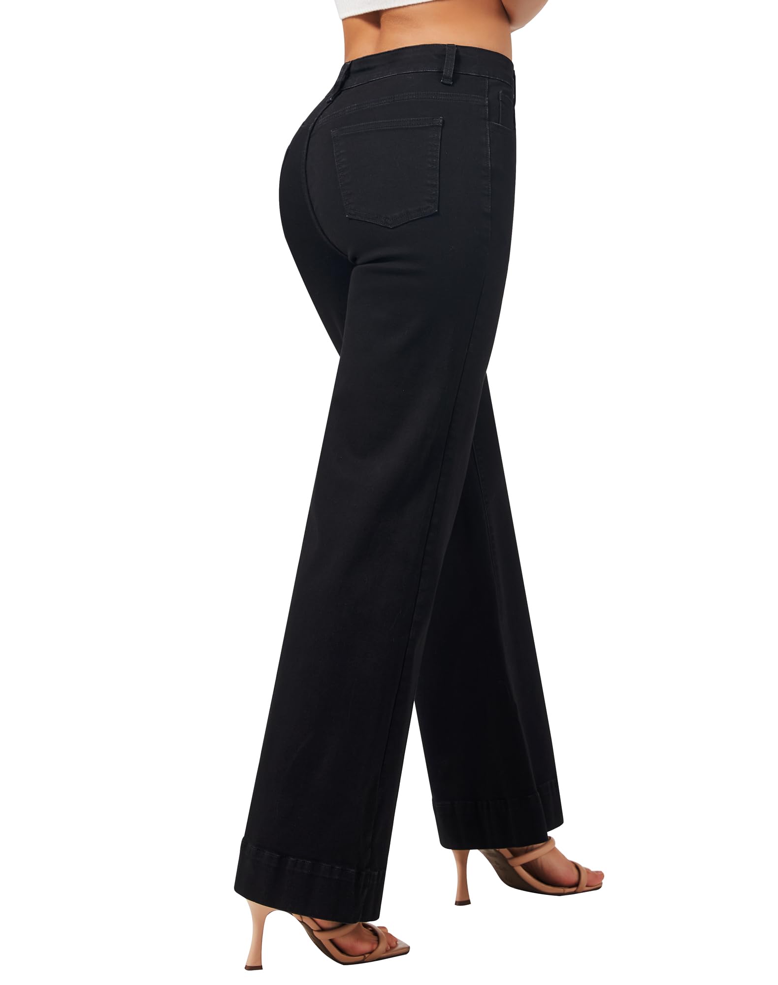 Women's Wide Leg Jeans Casual High Waisted Stretchy Baggy Loose Long Trouser Jeans