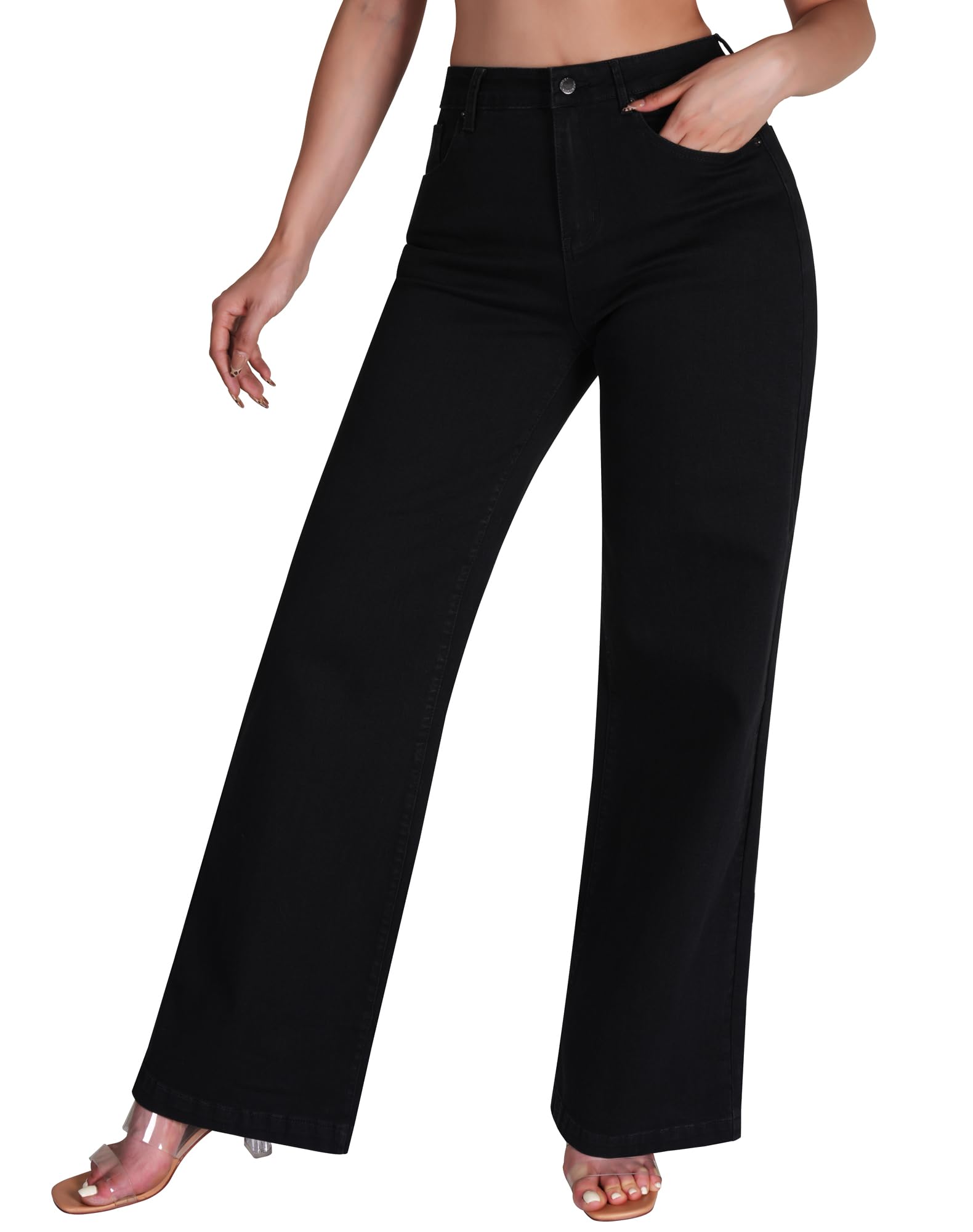 Women's Wide Leg Sweatpant Jeans High Waisted Trendy Stretchy Loose Trouser Jeans