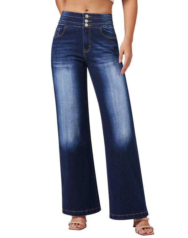 Women's Wide Leg Sweatpant Jeans High Waisted Stretch Baggy Denim Pants