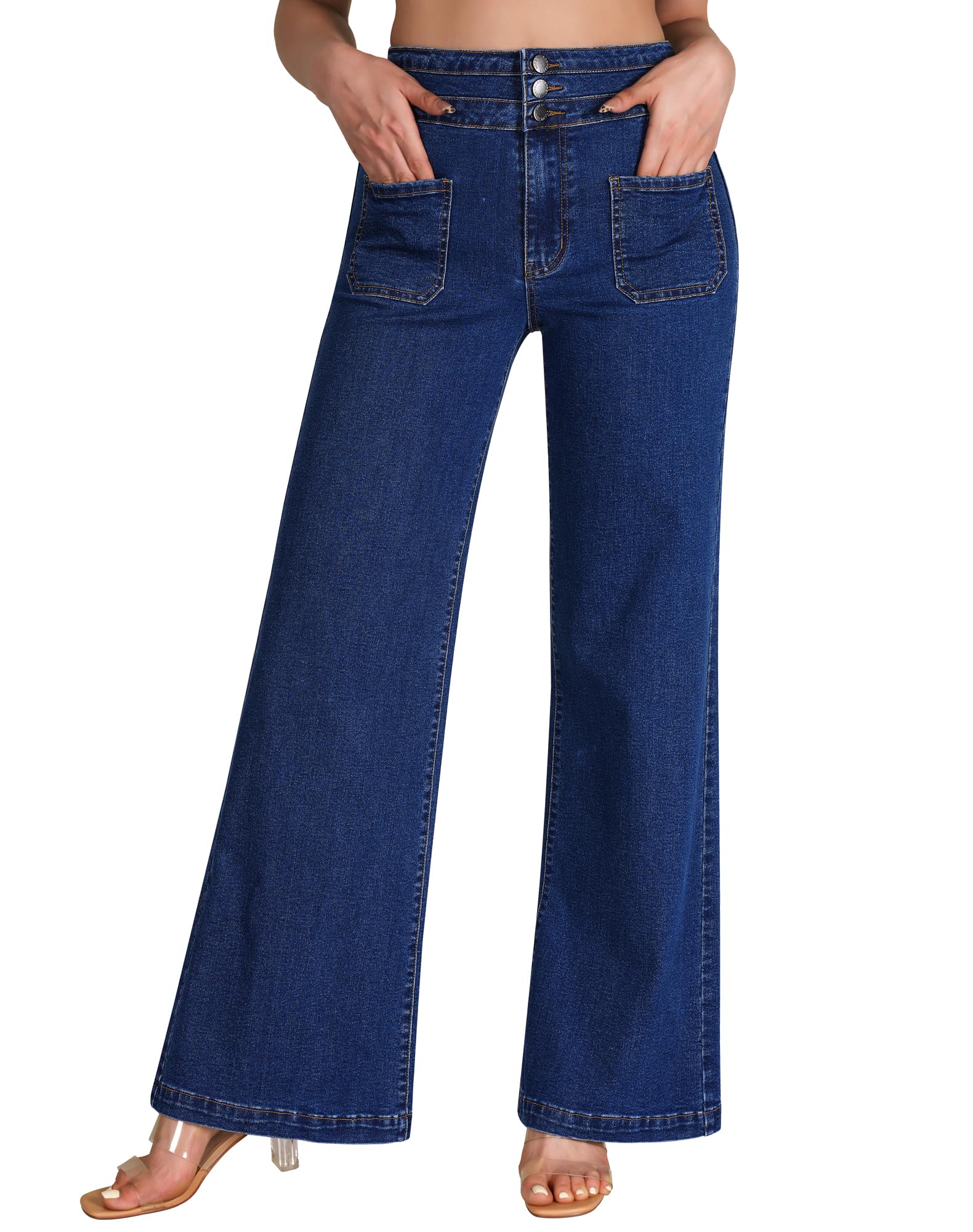 Wide Leg Sweatpant Jeans Woman High Waisted Stretchy Trendy Loose Denim Jeans