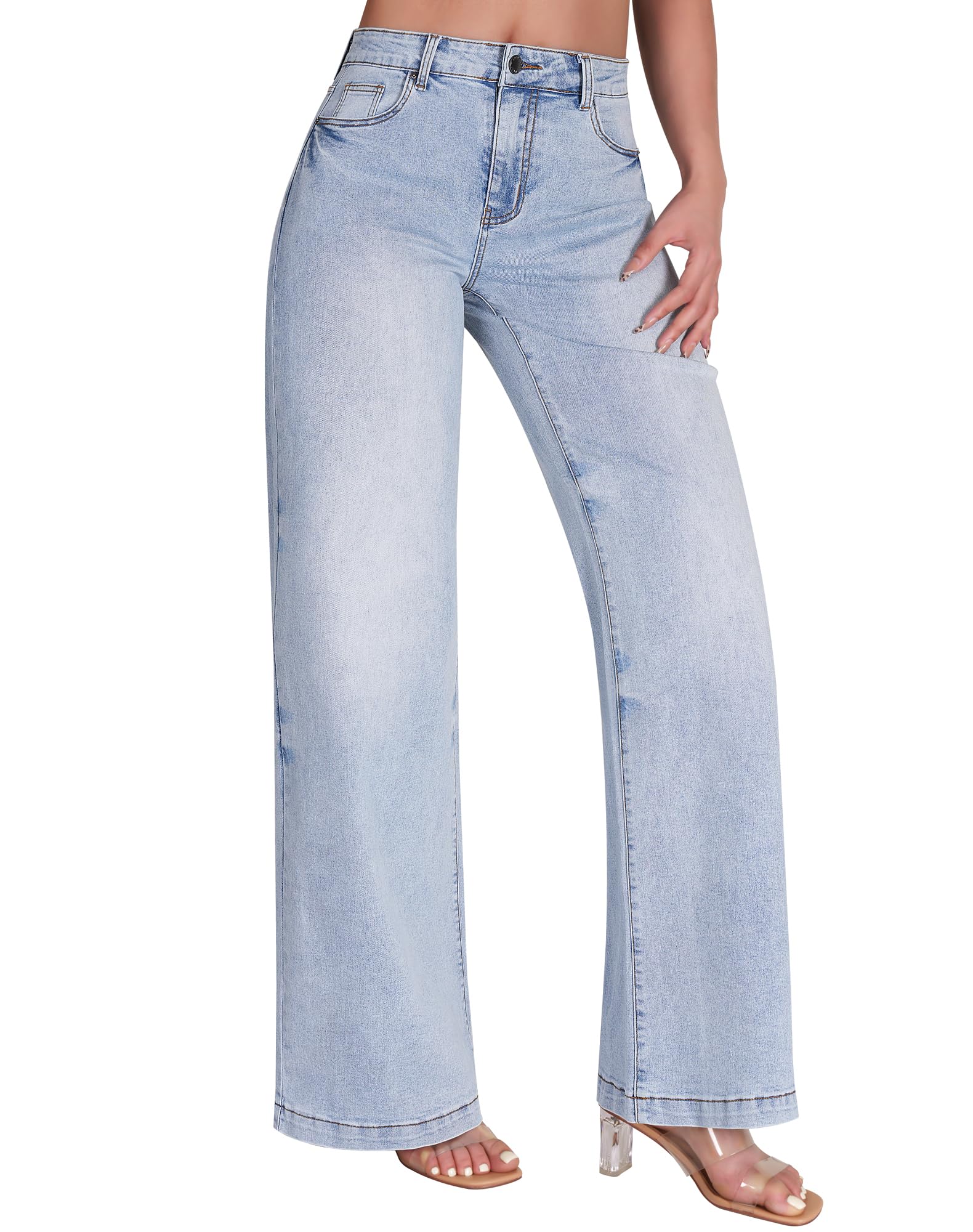 Women's Wide Leg Sweatpant Jeans High Waisted Trendy Stretchy Loose Trouser Jeans