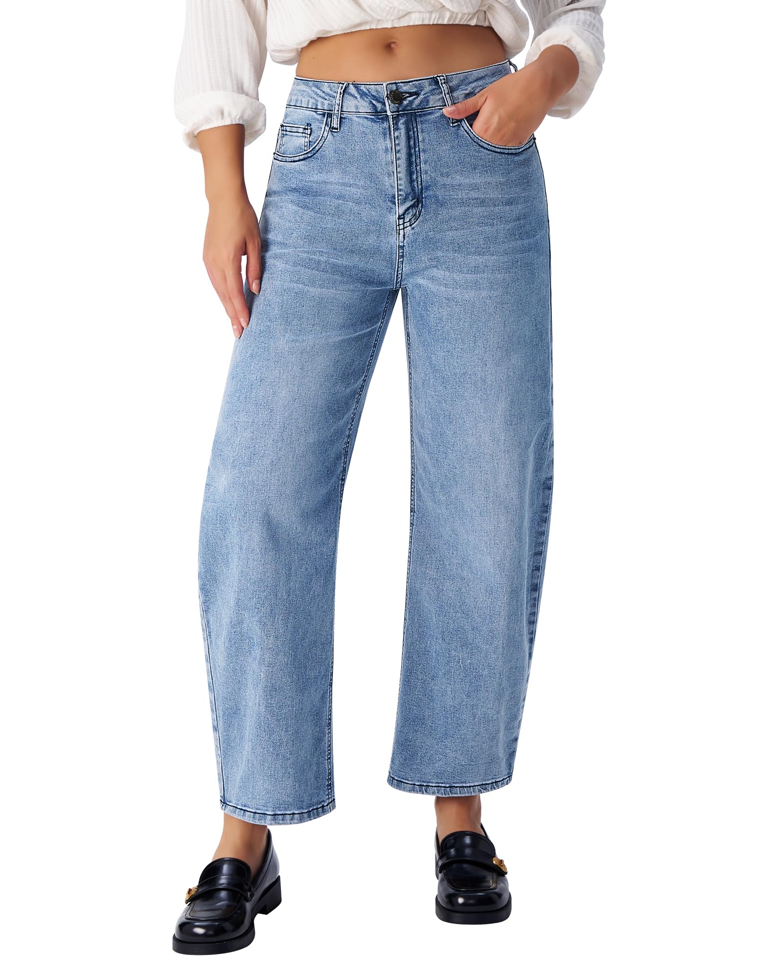 Women's Barrel Jeans High Waisted Wide Leg Cropped Jeans Stretchy Baggy Ankle Denim Pants