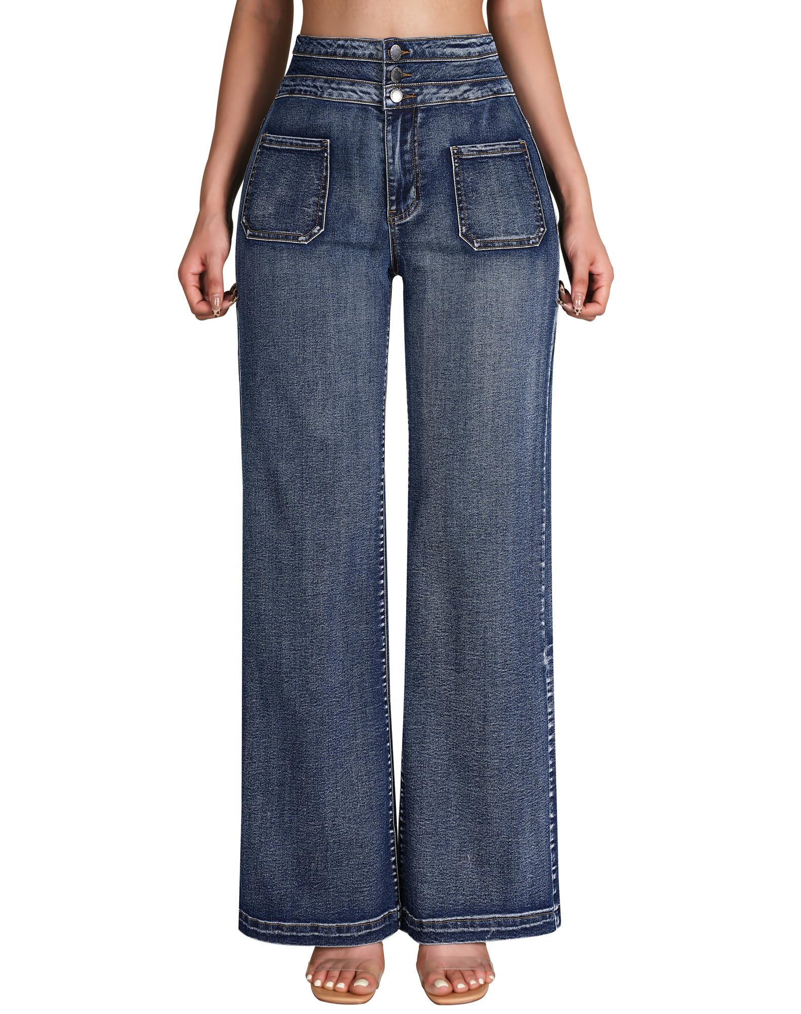 Wide Leg Sweatpant Jeans Woman High Waisted Stretchy Trendy Loose Denim Jeans