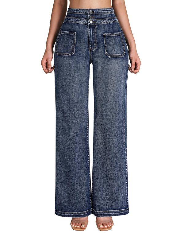Wide Leg Sweatpant Jeans Woman High Waisted Stretchy Trendy Loose Denim Jeans