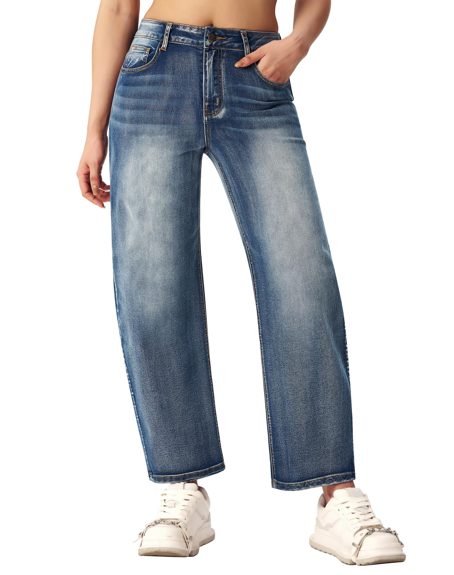 Women's Barrel Jeans High Waisted Wide Leg Cropped Jeans Stretchy Baggy Ankle Denim Pants