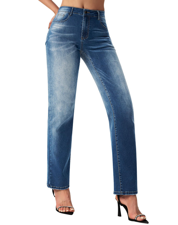 Women's Straight Leg Jeans Casual Mid Rise Stretchy Denim Pants Trendy Trouser Jeans