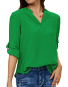 Women's Dressy Casual Chiffon Blouses Long Sleeve Work Shirts 3/4 Length Sleeve V Neck Tops
