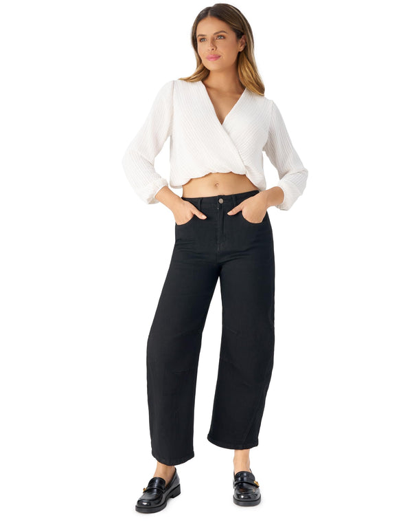 Women's Barrel Jeans High Waisted Stretchy Wide Leg Cropped Boyfriend Denim Jeans