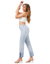 Women's Straight Leg Jeans High Waisted Stretchy Mom Jeans Cuffed Trouser Jeans with Patch Pockets