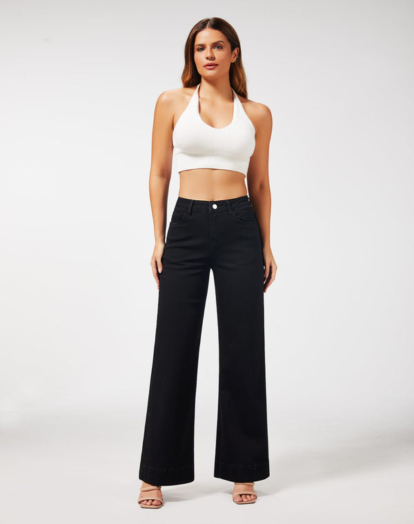Women's Wide Leg Jeans Casual High Waisted Stretchy Baggy Loose Long Trouser Jeans