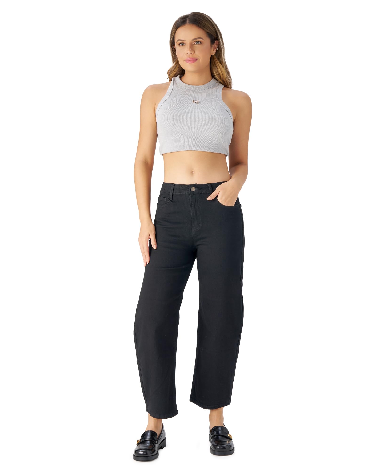 Women's Barrel Jeans High Waisted Wide Leg Cropped Jeans Stretchy Baggy Ankle Denim Pants