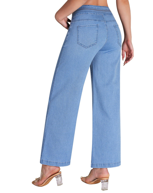 Women's Wide Leg Cropped Jeans High Waisted Ankle Trouser Jeans Boyfriend Stretchy Front Seam Denim Pants