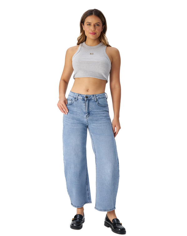 Women's Barrel Jeans High Waisted Wide Leg Cropped Jeans Stretchy Baggy Ankle Denim Pants