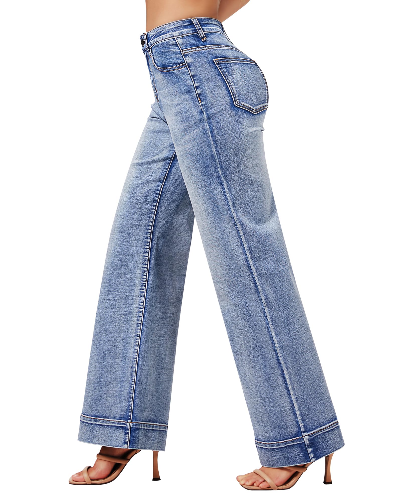 Women's Wide Leg Jeans Casual High Waisted Stretchy Baggy Loose Long Trouser Jeans