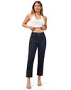 Women's Straight Leg Jeans High Waisted Stretchy Mom Jeans Cuffed Trouser Jeans with Patch Pockets