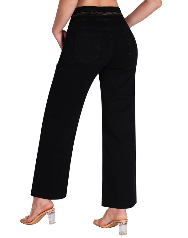 Women's Wide Leg Cropped Jeans High Waisted Ankle Trouser Jeans Boyfriend Stretchy Front Seam Denim Pants