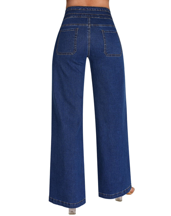 Wide Leg Sweatpant Jeans Woman High Waisted Stretchy Trendy Loose Denim Jeans