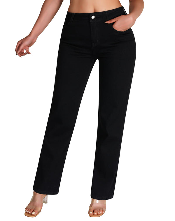 Women's Straight Leg Jeans Casual Mid Rise Stretchy Denim Pants Trendy Trouser Jeans