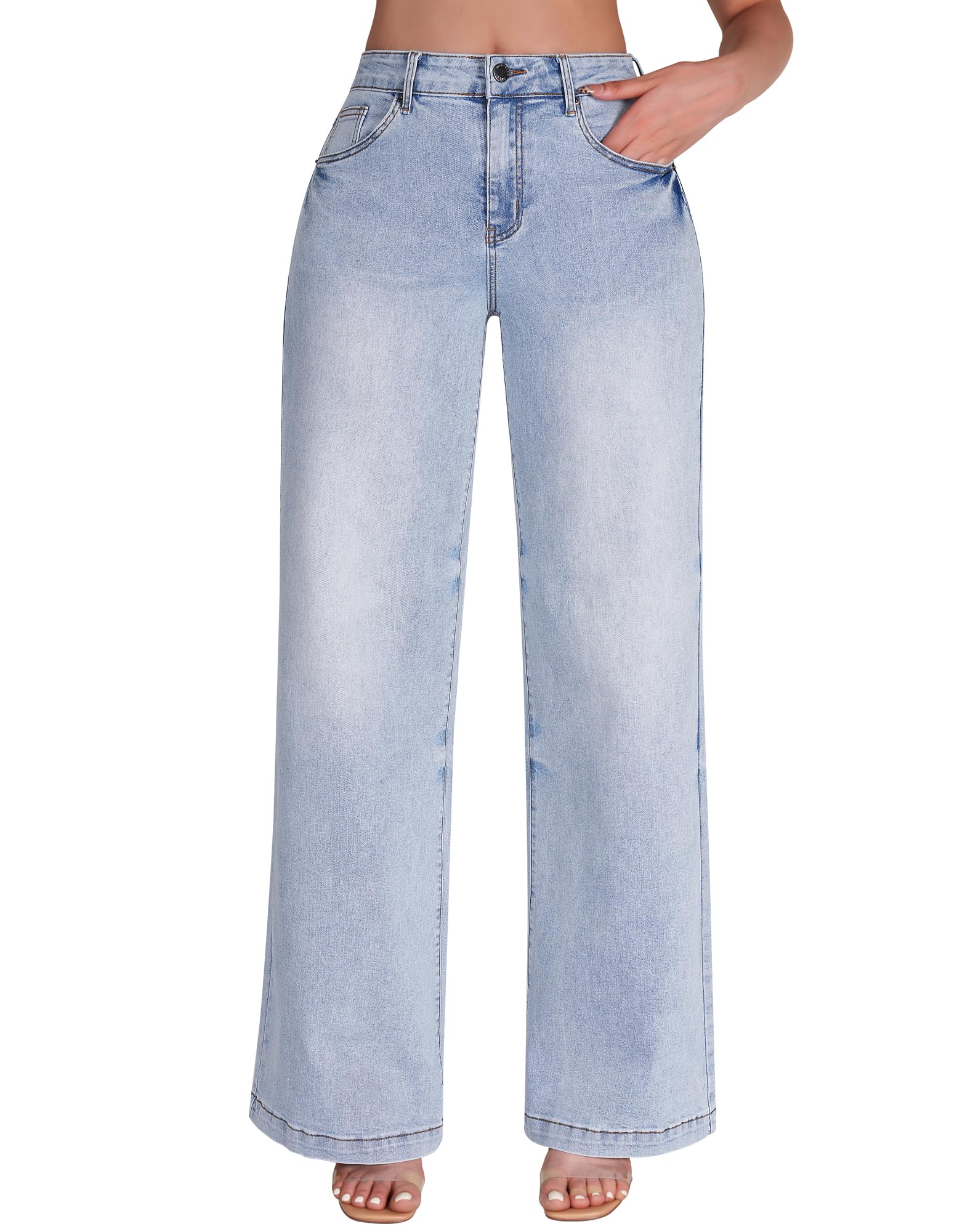 Women's Wide Leg Sweatpant Jeans High Waisted Trendy Stretchy Loose Trouser Jeans