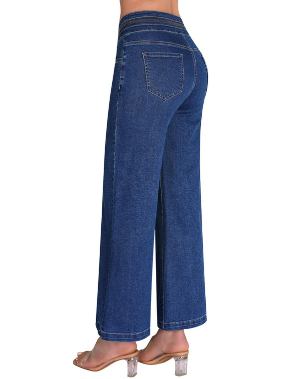 Women's Wide Leg Cropped Jeans High Waisted Ankle Trouser Jeans Boyfriend Stretchy Front Seam Denim Pants