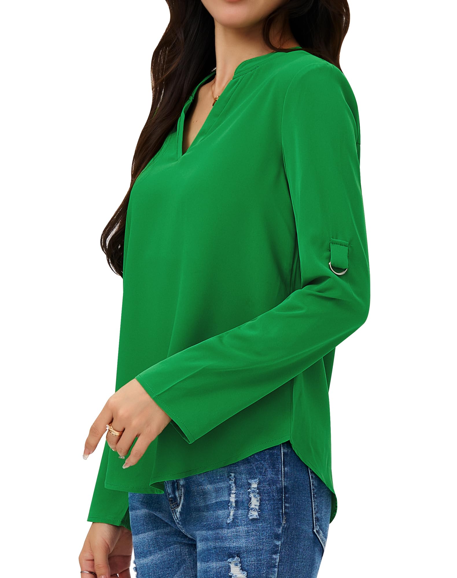 Women's Dressy Casual Chiffon Blouses Long Sleeve Work Shirts 3/4 Length Sleeve V Neck Tops
