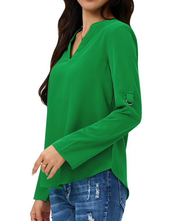 Women's Dressy Casual Chiffon Blouses Long Sleeve Work Shirts 3/4 Length Sleeve V Neck Tops