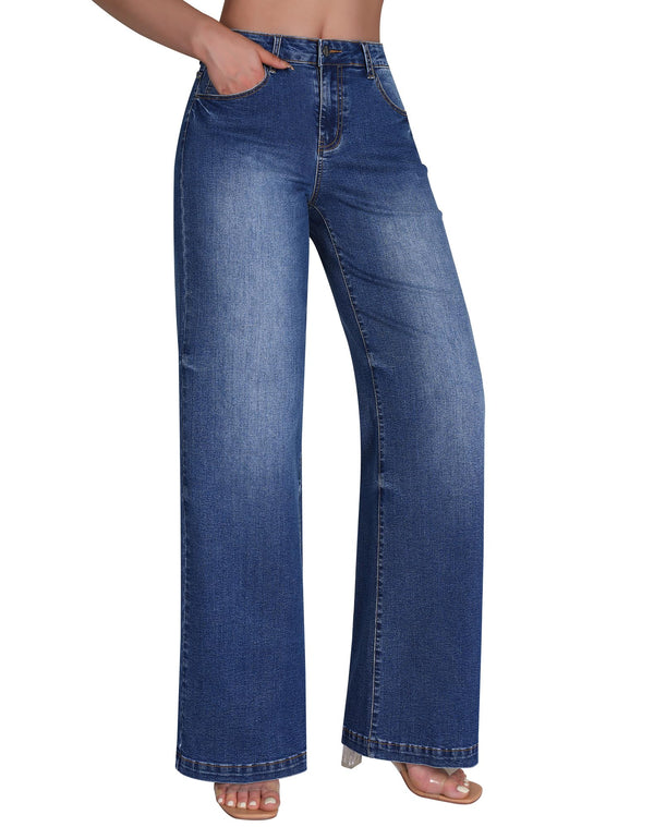 Women's Wide Leg Sweatpant Jeans High Waisted Trendy Stretchy Loose Trouser Jeans