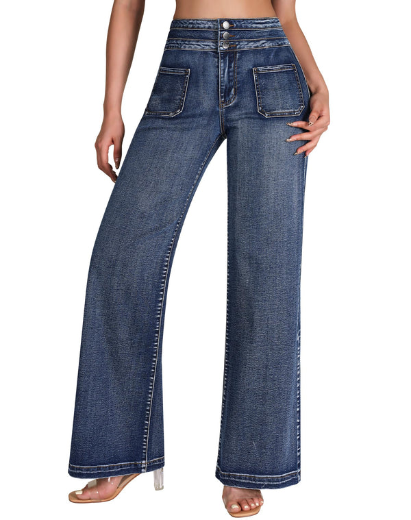 Wide Leg Sweatpant Jeans Woman High Waisted Stretchy Trendy Loose Denim Jeans