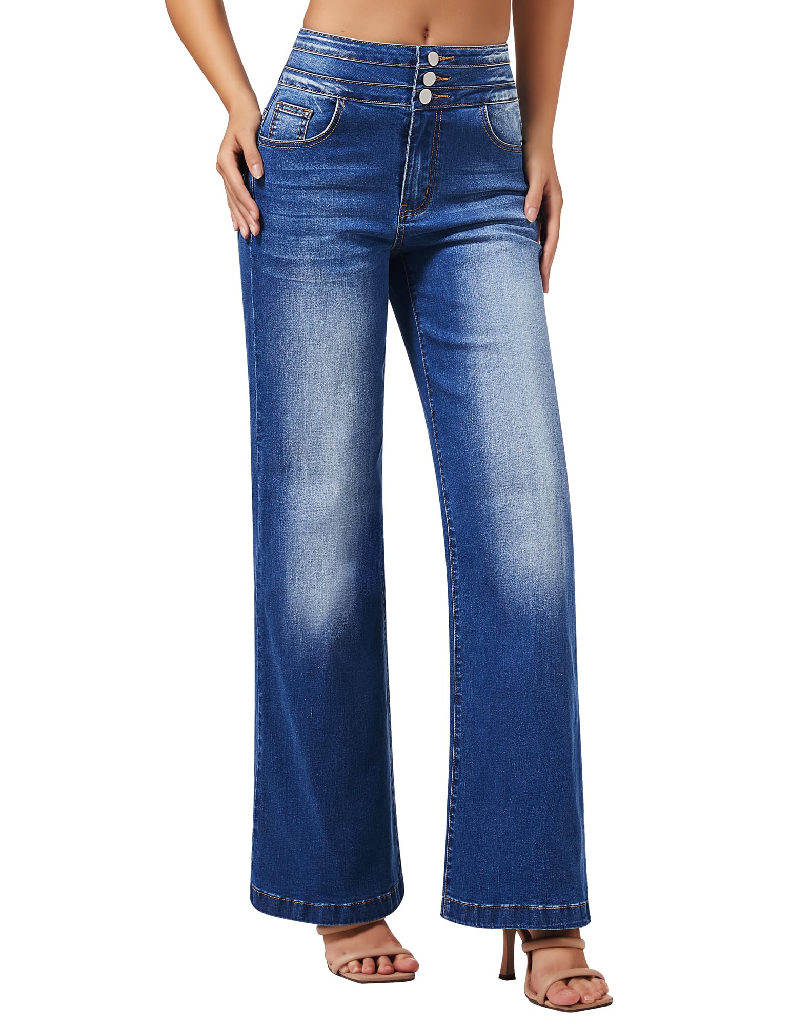 Women's Wide Leg Sweatpant Jeans High Waisted Stretch Baggy Denim Pants
