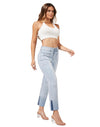 Women's Straight Leg Jeans High Waisted Stretchy Mom Jeans Cuffed Trouser Jeans with Patch Pockets