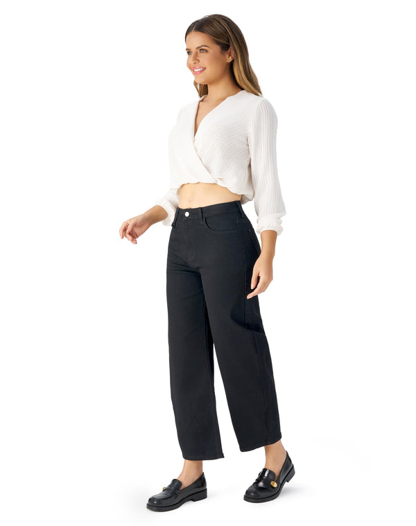 Women's Barrel Jeans High Waisted Wide Leg Cropped Jeans Stretchy Baggy Ankle Denim Pants