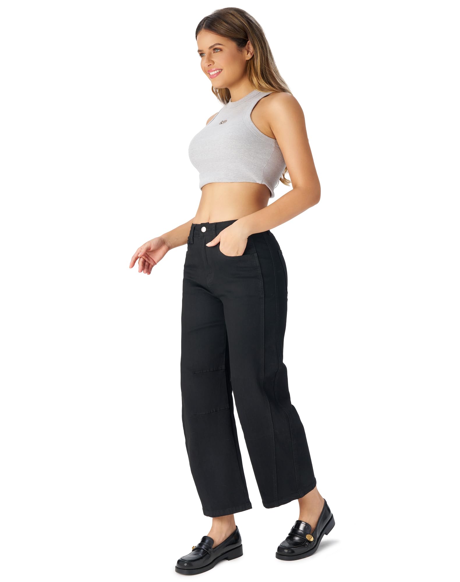 Women's Barrel Jeans High Waisted Stretchy Wide Leg Cropped Boyfriend Denim Jeans