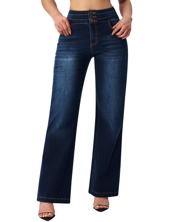 Women's Wide Leg Sweatpant Jeans High Waisted Stretch Baggy Denim Pants