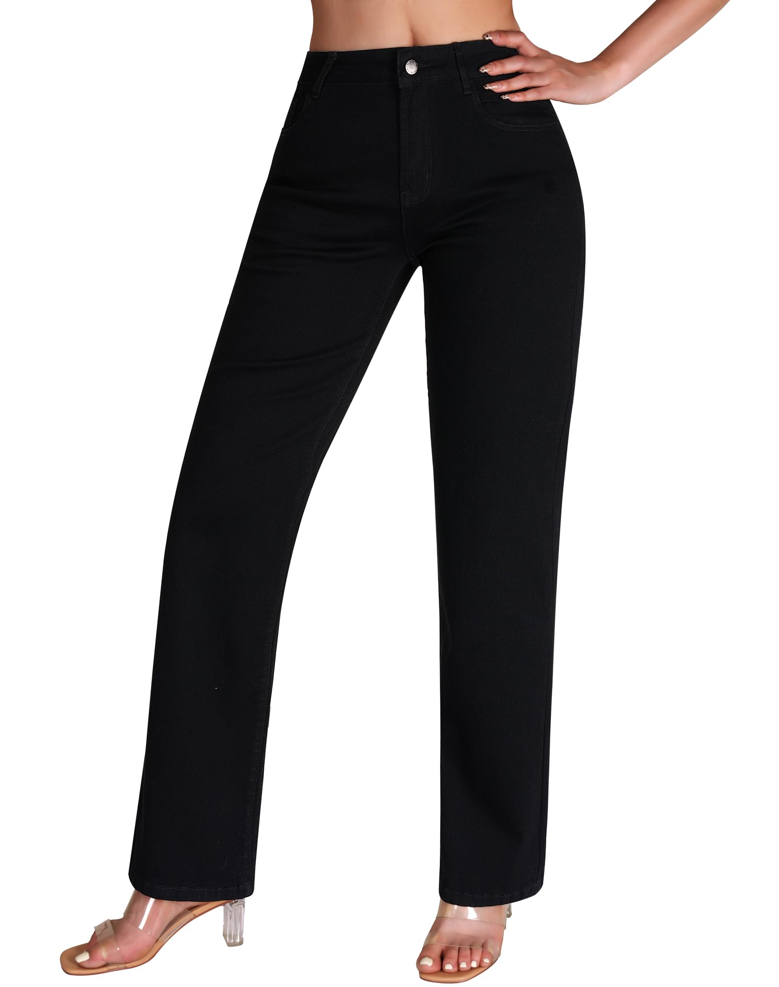 Women's Straight Leg Jeans Casual Mid Rise Stretchy Denim Pants Trendy Trouser Jeans